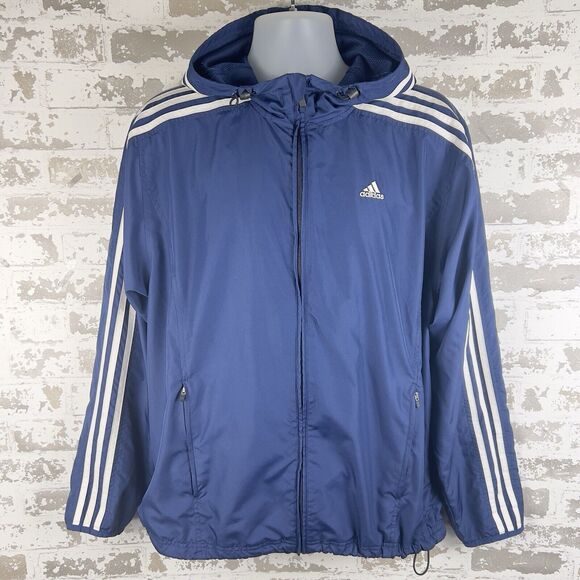 Adidas Windbreaker Hooded Jacket Men’s L Navy Blue Vtg 2005 Tri Stripe Y2K Track - Picture 1 of 12